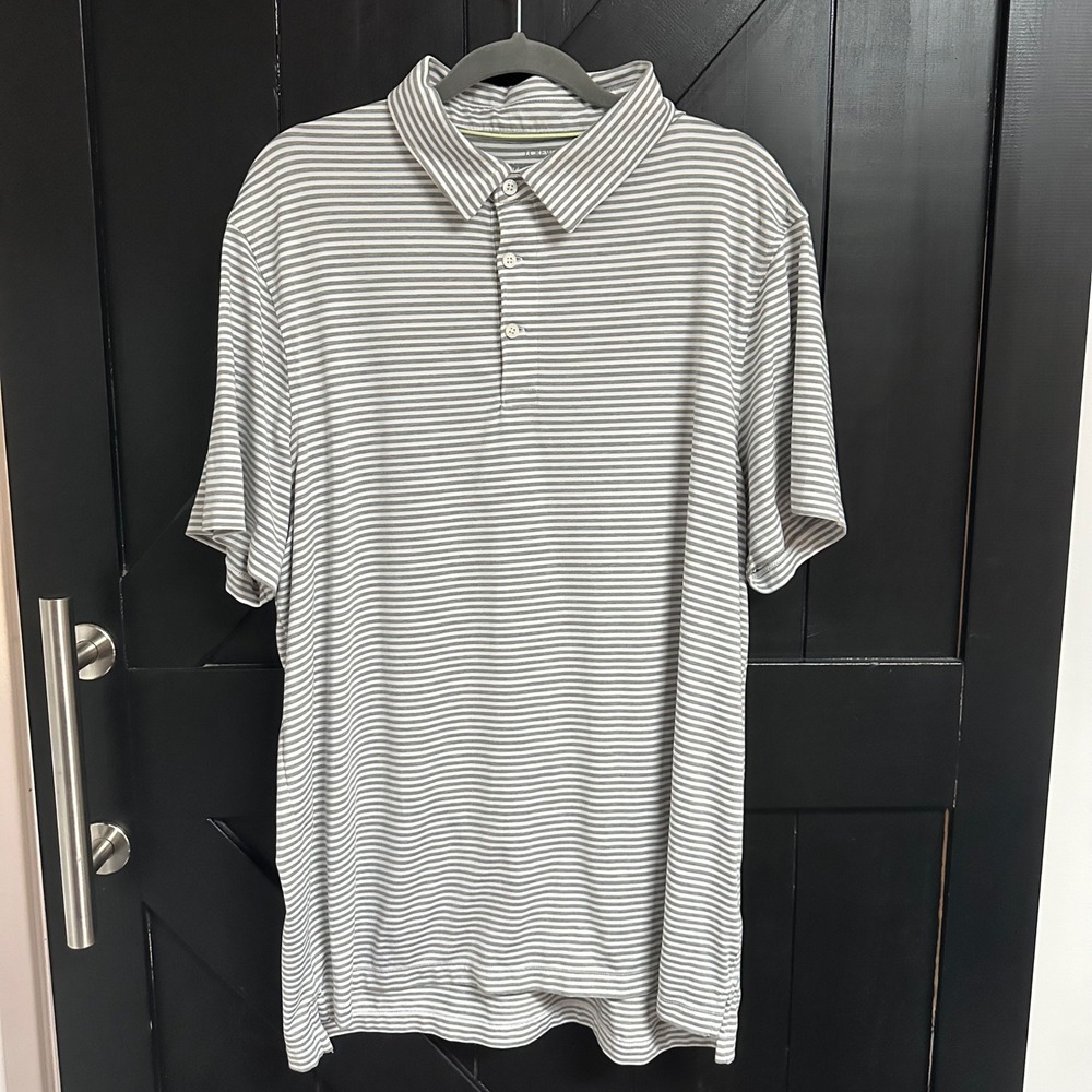 J.Crew Performance Polo Shirt Mens XXL Grey White Striped Short Sleeve Golf EUC - Picture 2 of 7